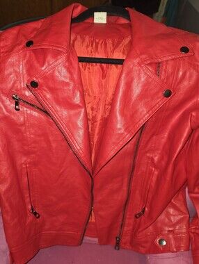 Lehour Red Faux Leather Moto Jacket